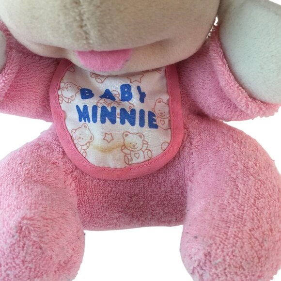 Vtg Mattel Disney Baby Mickey Minnie Mouse Plush w/Bibs Rattle Terry Cloth - Picture 13 of 15